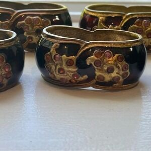 Vintage Enamel Brass Napkin Rings Set of 7 Floral Cloisonné Style 3"
